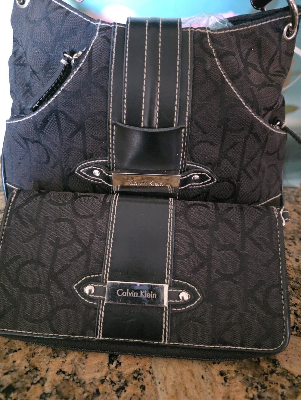 Calvin Klein Black Handbag &Matching Wallet Adjustable Strap
